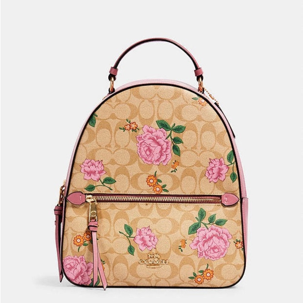 Coach Floral Signature Canvas Backpack in Pink and Tan